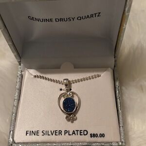 Elegant Silver Necklace with Blue Drusy Quartz